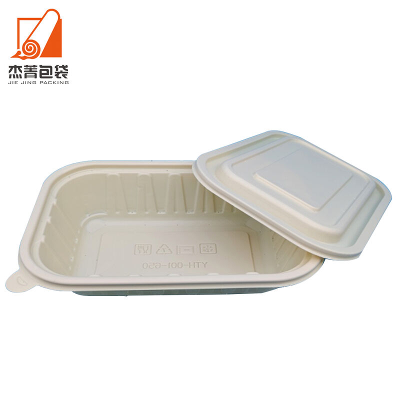 Rectangular biodegradable take-out food container, packed with cornstarch with lid