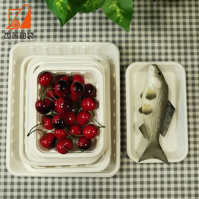 Custom Supermarket Disposable Sealable Rectangular Corn Starch Takeaway Fresh Food Packing Trays Plate Biodegradable Meat Tray