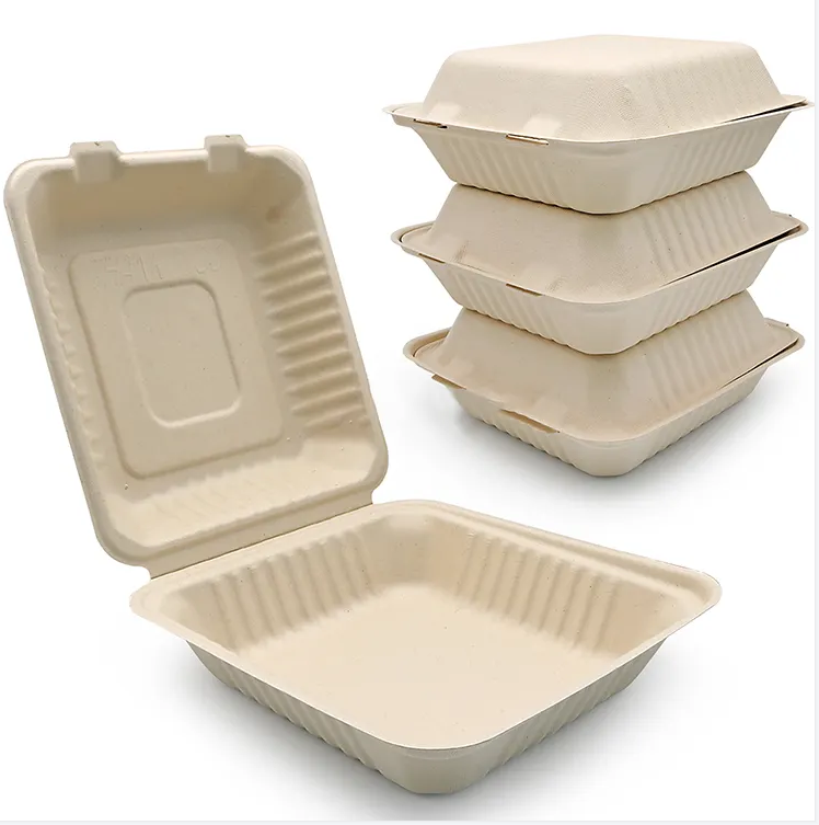 Bagasse Food Grade Square Bowls 24oz Disposable Sugarcane Pulp Food Containers Compostable Bowls With Lids