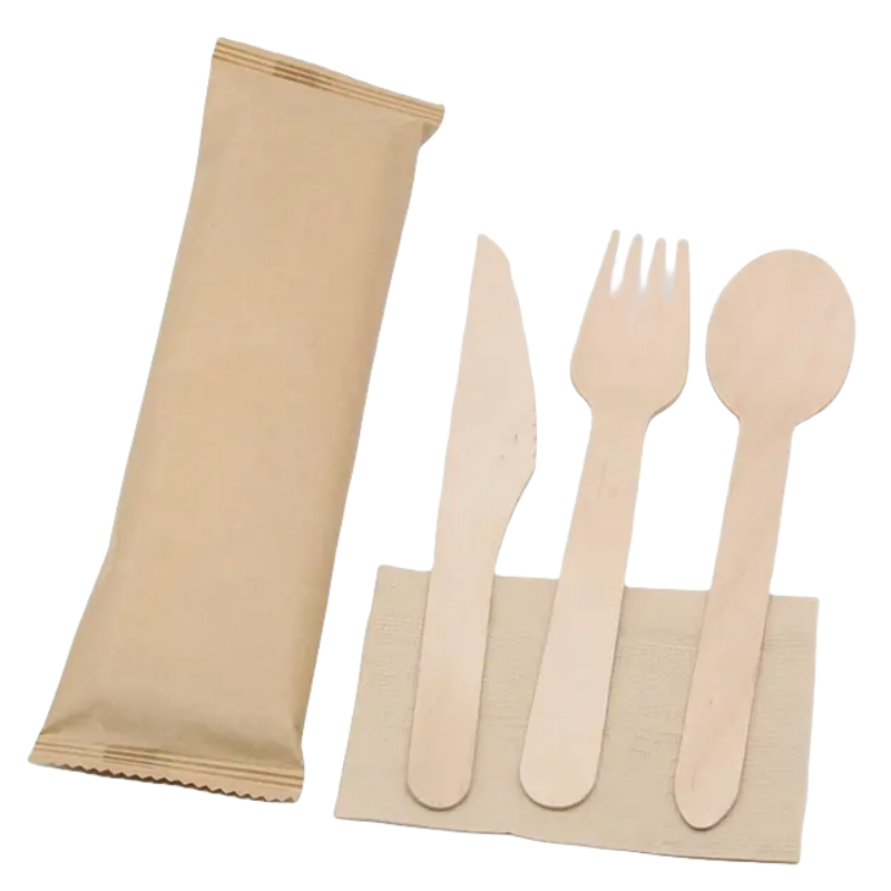 Wholesale Custom Packaging Disposable Bamboo Wooden Plastic Cutlery Sets for Restaurant