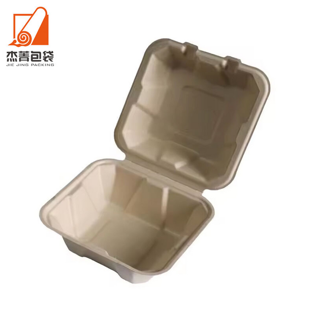 Wholesale Take Out To Go Biodegradable Sugarcane Bagasse 6x6 Inch Burger Hamburger Cake Clamshell Box