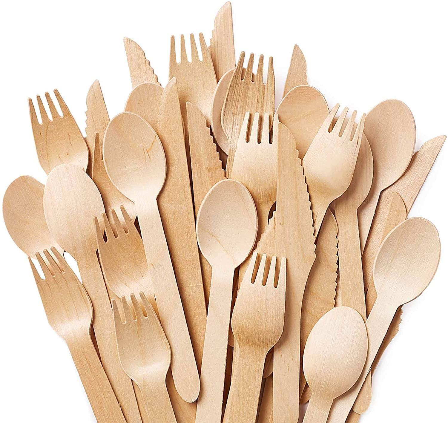 Wholesale Eco Friendly Disposable Biodegradable Wooden Cutlery Fork Knife Spoon Tableware Set