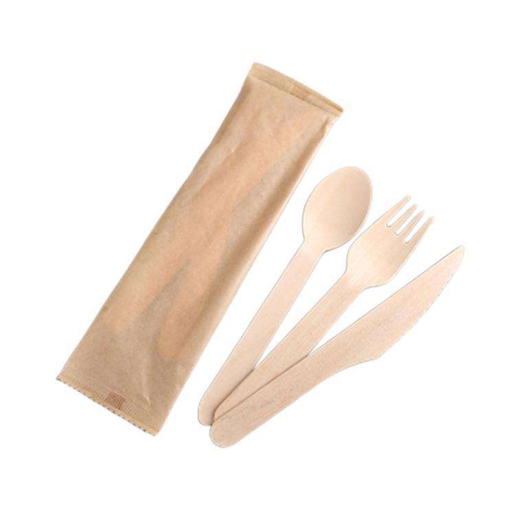 Ready To Ship Biodegradable Bulk Birch Wood Spoon / Forks / Knives Disposable Wooden Cutlery Set