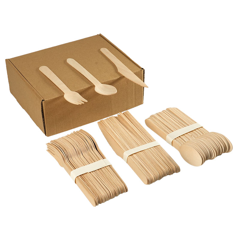 Ready Bulk Eco-friendly Birch Wood 216pcs 160mm Wooden Fork Spoon Knife Set Disposable Wooden Cutlery Sets