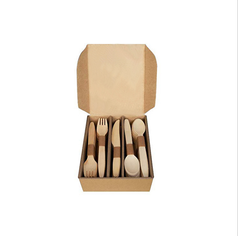 Biodegradable disposable wooden bulk birch wood spoon / forks / knives cutlery set