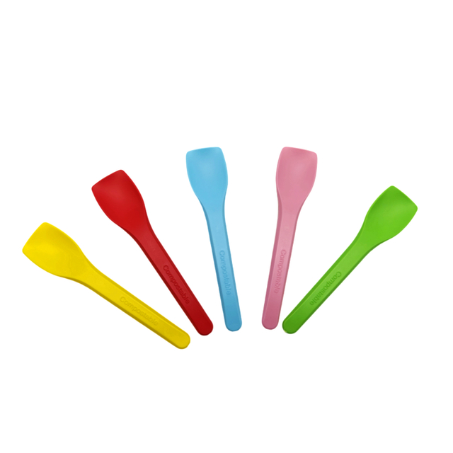 Compostable Individually Wrapped Cutlery Disposable Small Spoon PLA Colorful Ice Cream Tasting Spoons for Party
