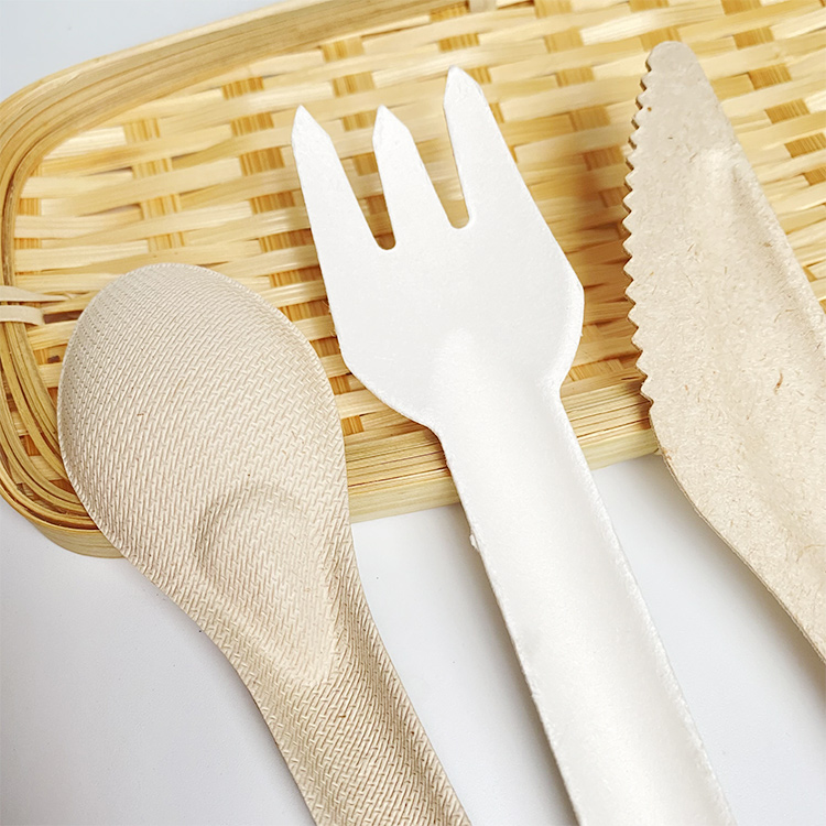 100% Bagasse Cutlery Compostable Knife Fork and Spoon Eco Cutlery Set Sugarcane Bagasse Paper Cutlery