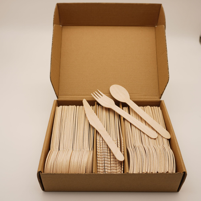 Benutzer definierte umwelt freundliche 140mm Birke Holz gabel Löffel Set Cut Steak Einweg besteck Biologisch abbaubarer natürlicher 6,3 Zoll Holz löffel