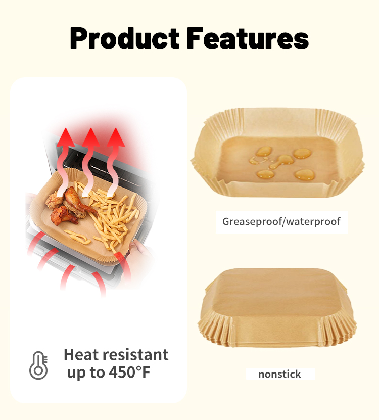 Air Fryer Disposable Paper Liners 100PCS 22x14cm Fit Dual Air Fryers Rectangle Non-stick Baking Parchment Paper Oil-proof