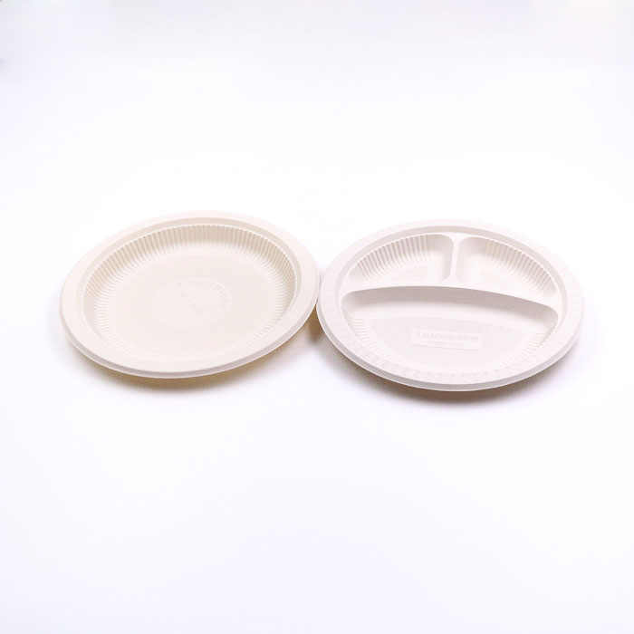 Umwelt freundliche biologisch abbaubare 3-fach Einweg-Bagasse flache natürliche braune Teller