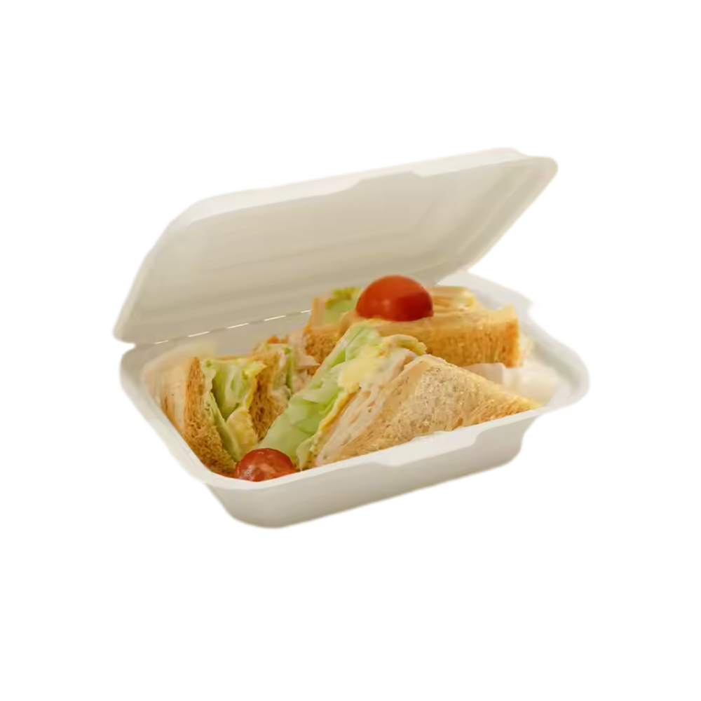 Lunch Box 9 Zoll 3 Fächer Zuckerrohr Bagasse Clam Shell Box Biologisch Abbaubares Zuckerrohr Geschirr