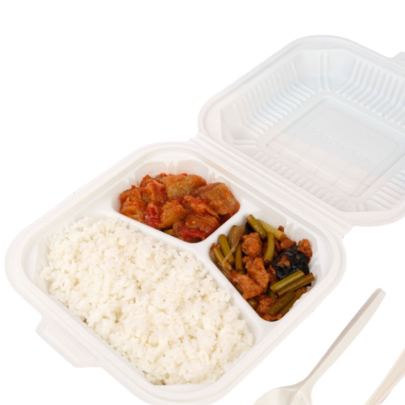100% Biologisch Abbaubares Kompost Ier Bares Scharnier Clam Shell Lunch Box Einweg-Maisstärke-Lebensmittel Verpackungs Behälter