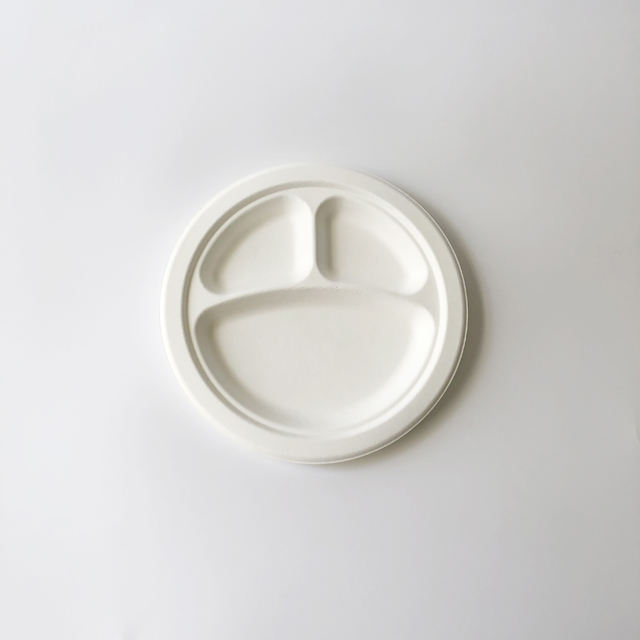  Divided Bagasse Plate White Round Fiber Plate Sugarcane Dinner Plate Food Container