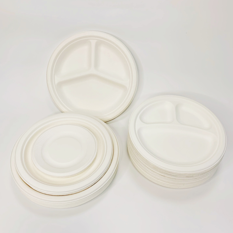 Biodegradable 9inch 3-grid Bagasse Round Plate