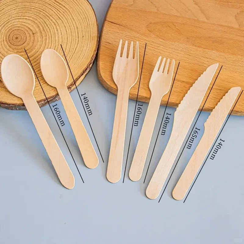 Manufacturers Wholesale Wooden Cutlery Set Spoon Knife Fork Disposable Eco Friendly Cutlery Knives Forks Spoons