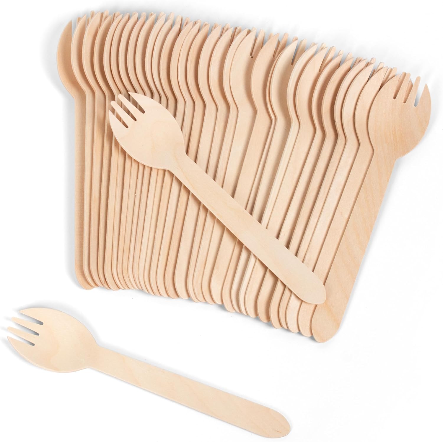 Biodegradable Disposable Birch Wood Spork Tableware 6.3 inch Natural Utensils including Fork Knife for Party Food