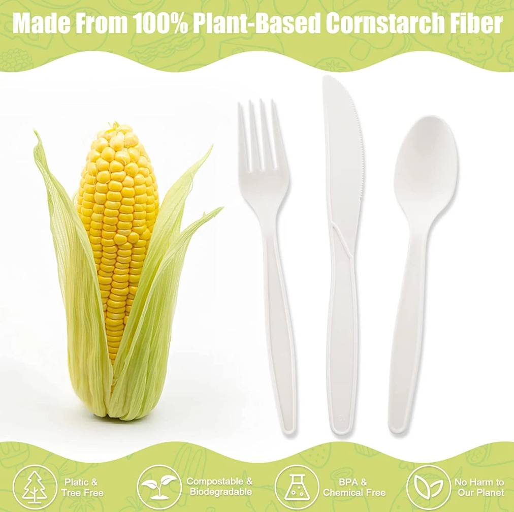 Wholesales Disposable Cornstarch PSM Plastic Cutlery Biodegradable Compostable Cutlery Set