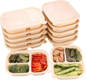 Eco-Friendly Corn Starch Compartment Container Biodegradable and Natural Takeaway Food Packaging with Portable Lid