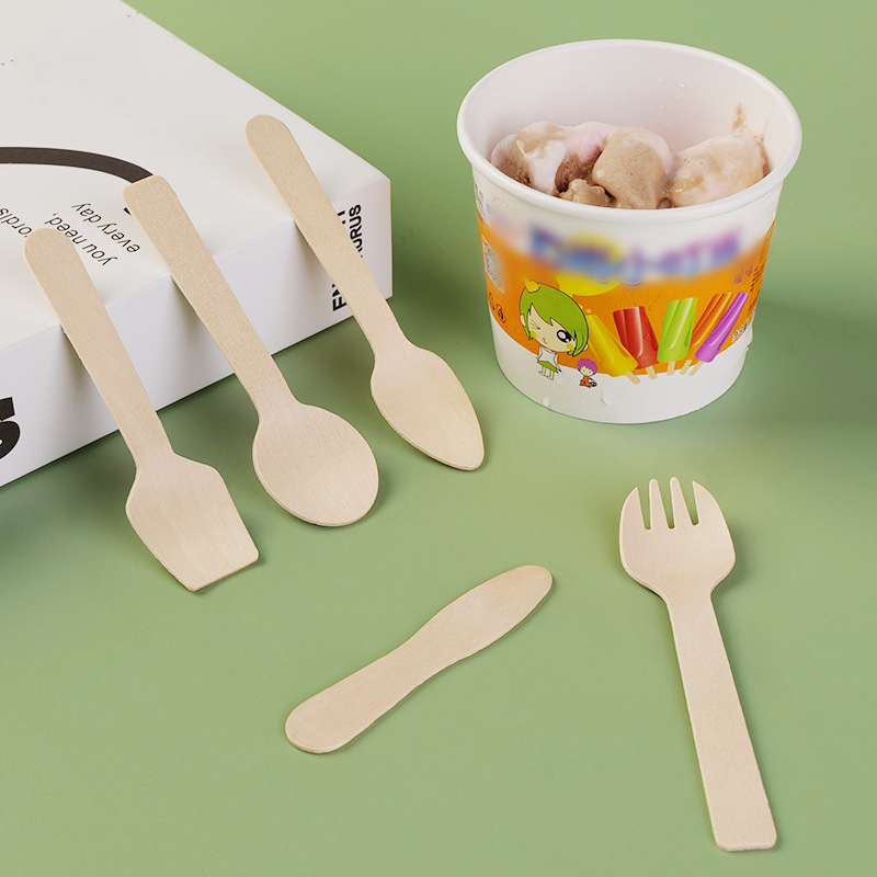 Disposable Square Spoon Tasting Wood Pointed Spoon Ice Cream Spoon
