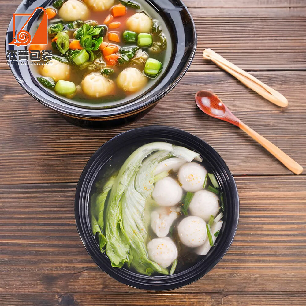 Disposable Plastic Take Aways Black Round Salad Soup Noodle Snack Pasta Rice Snack Packaging Box Bowls Food Storage Container