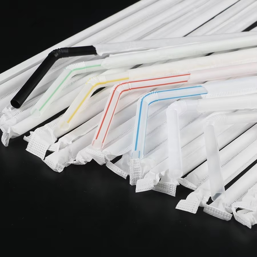 PP Flexible Straw Disposable Plastic Bending Straws Black 6mm
