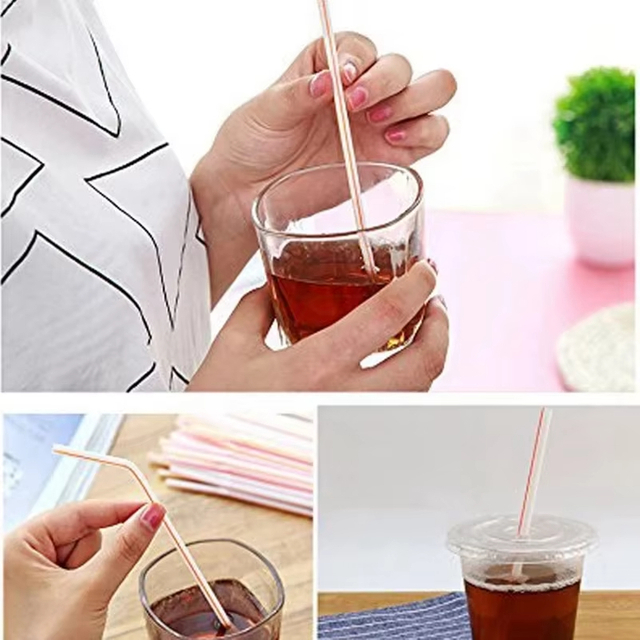 100pcs/pack 8 Inches Striped Bendable Disposable Plastic Drinking Straws Party Multi Colored Straw