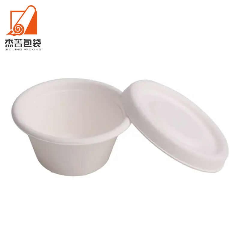 Disposable take away 2oz cup , bagasse pulp restaurant 2oz sauce cup with lid