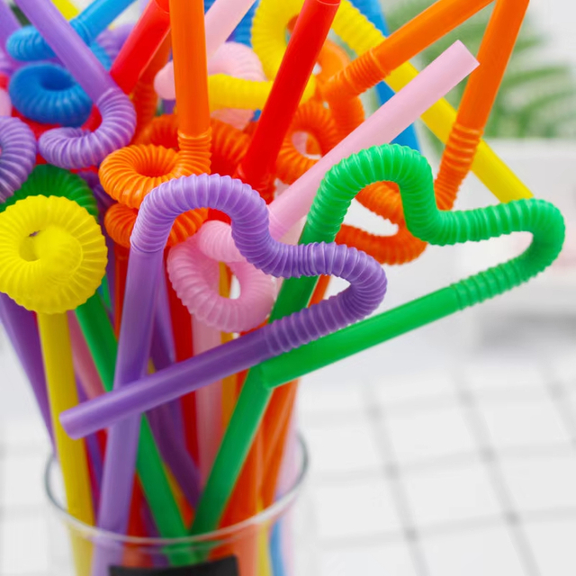 Artistic Disposable Plastic Drinking Straws Bendy Straws Unwrapped Neon Assorted