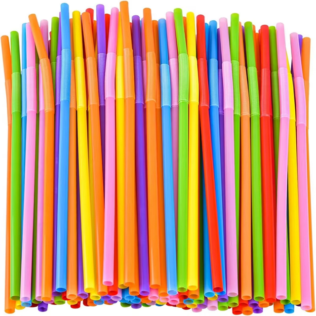 Wholesale color flexible plastic straws Flexible long thick disposable art straws suitable drinking straw for party bar use