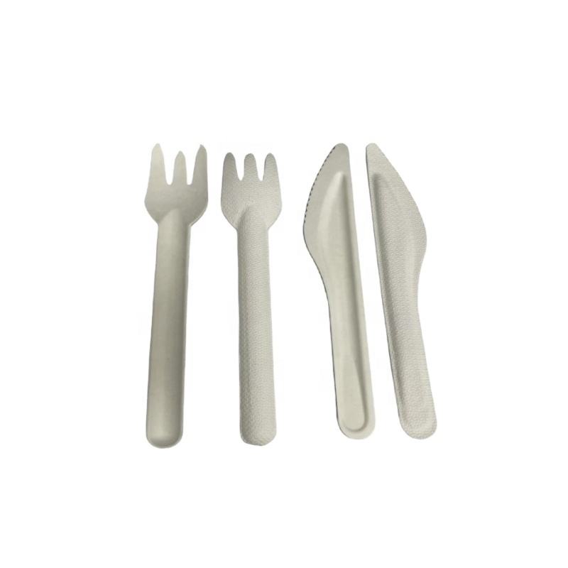 Environmentally friendly disposable biodegradable tableware set pulp fruit fork steak knife soup spoon party dining