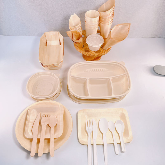 Disposable fork spoon knife plates paper wooden bamboo utensils dinnerware cutlery tableware set