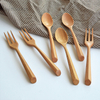 wholesale restaurant student portable natural beech bamboo wooden knife fork spoon flatware cutlery set for travel