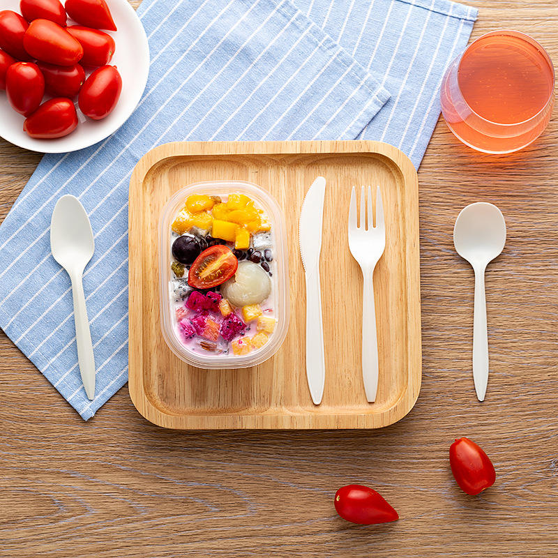 Disposable 100% Compostable Cornstarch Cutlery Set Extra Large Soup Spoons Fork Knife PLA and CPLA Utensils Paper bag box set