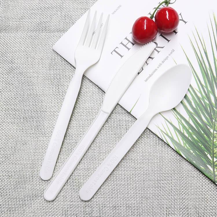 Compostable Disposable Cornstarch Spoon Fork Knife Custom Wrapped Biodegradable CPLA Cutlery