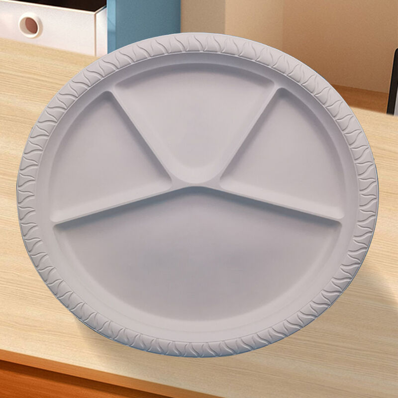 Disposable 12 Inch 4 Compartment Corn Starch Biodegradable Food Serving Plates For Fast Food Fruits