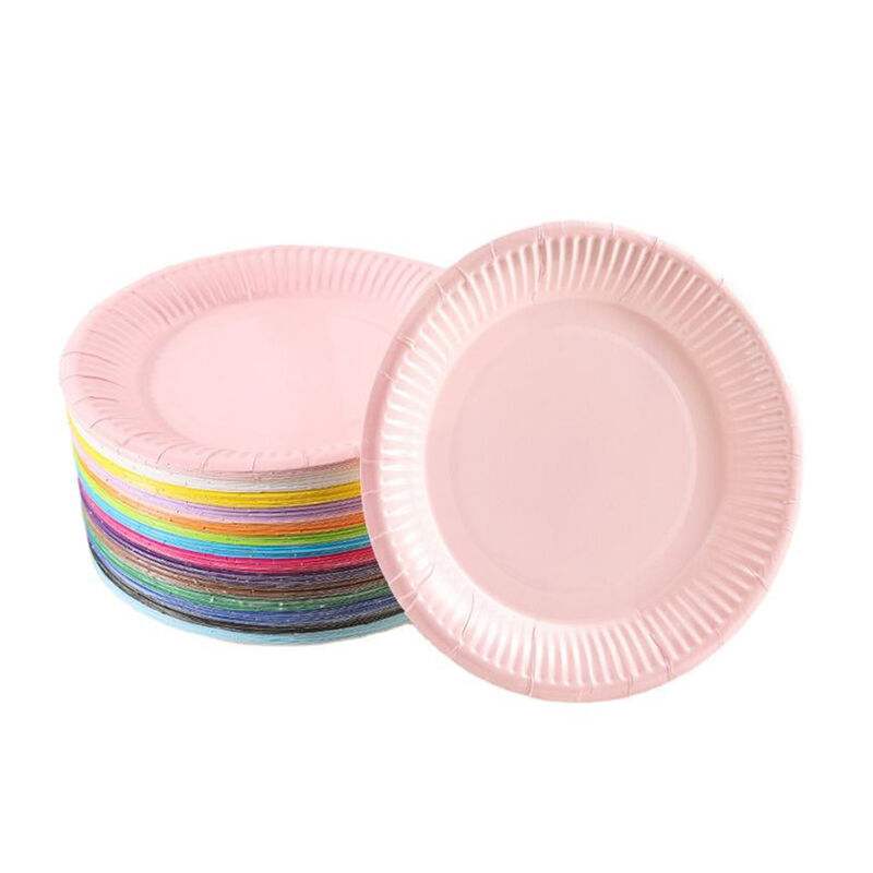 Wholesale disposable paper plates birthday party decorations Biodegradable tableware Disposable circular paper tray cake pan