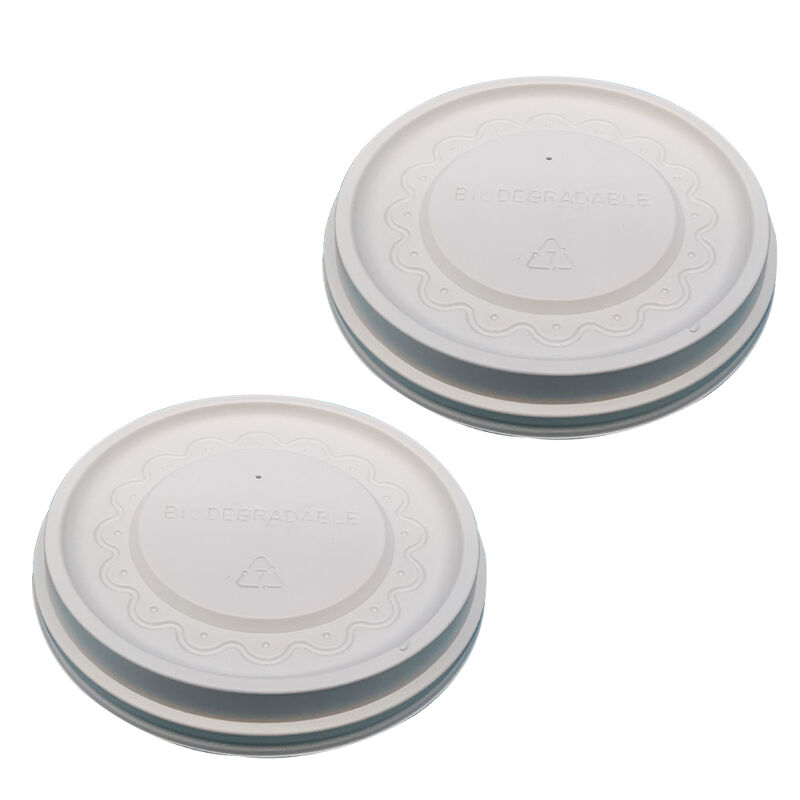 Customize 98mm Biodegradable Corn Starch Hot Cold Coffee Drink Round Flat Disposable Ice Cream Cup Lid
