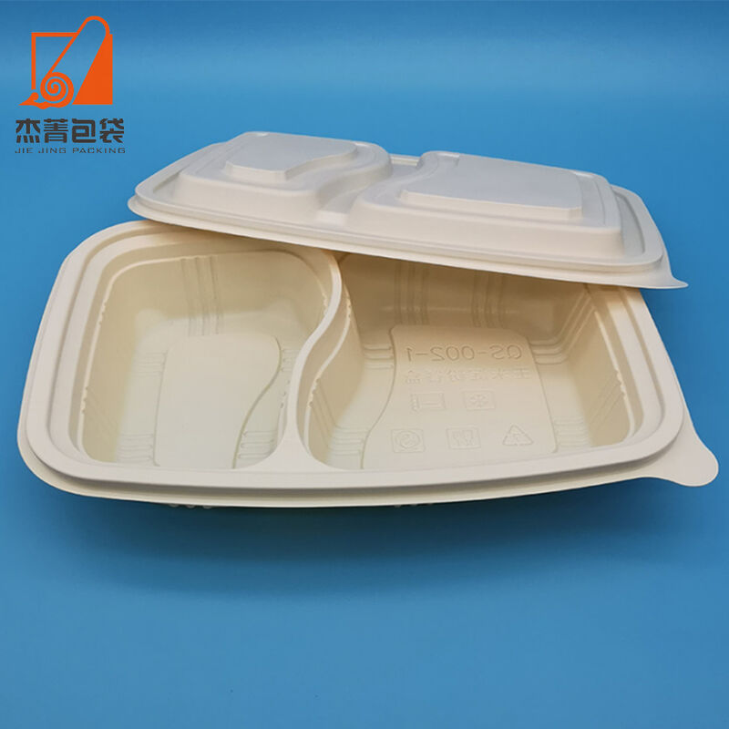 Disposable Packaging for food Lunch box with lid Biodegradable food box 2 compartment food box
