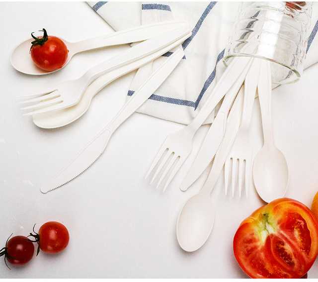Hot Sell Corn Starch knife, fork and spoon Travel Portable Cutlery Set for Custom Color Logo Luxury Hotel Wedding