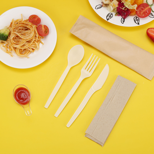 Custom logo Natural biodegradable Chinese tableware Portable tableware set biodegradable cornstarch spoons