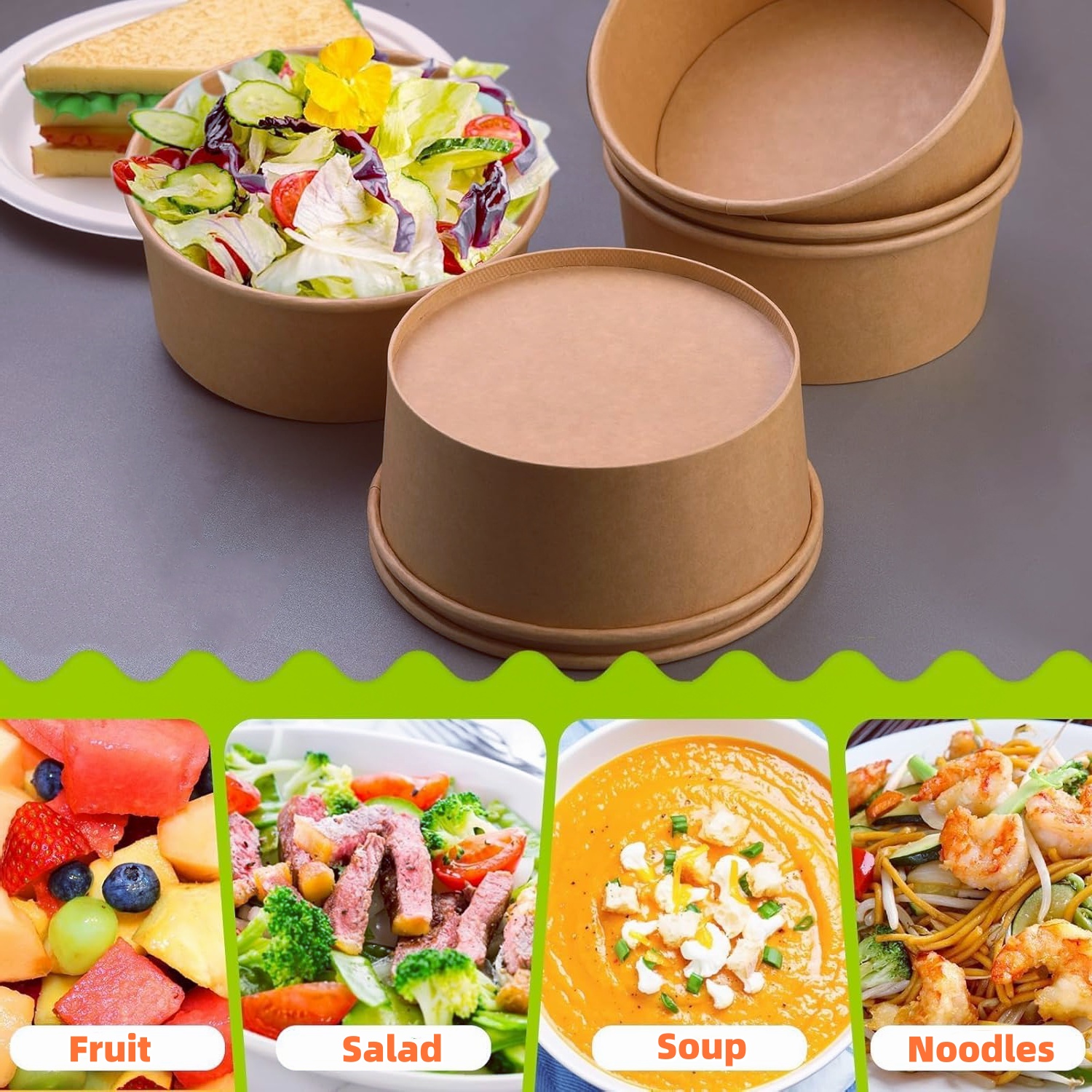 Degradable circular container for gathering salad soup