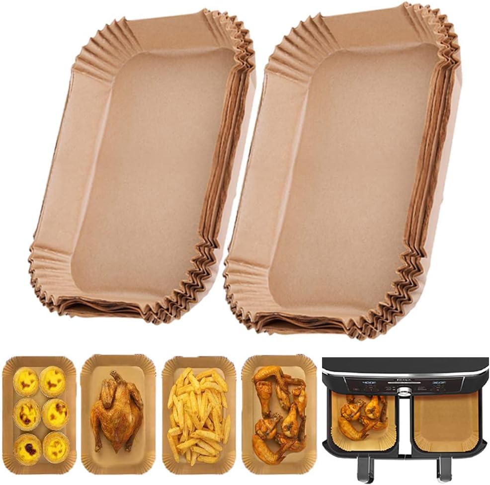Air Fryer Disposable Paper Liners 100PCS 22x14cm Fit Dual Air Fryers Rectangle Non-stick Baking Parchment Paper Oil-proof