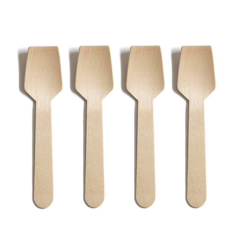 Biodegradable Disposable Customized Logo 95mm Mini Wood Spoon Tasting Ice Cream or Tea Small Round for Dessert