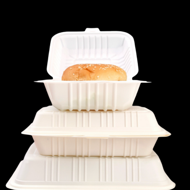 100% Biologisch Abbaubares Kompost Ier Bares Scharnier Clam Shell Lunch Box Einweg-Maisstärke-Lebensmittel Verpackungs Behälter