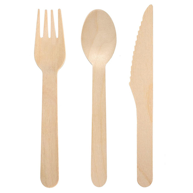 Heiße biologisch abbaubare kompost ierbare 16cm Holz besteck Set vor gerollte Serviette gewickelt Einweg gabeln Messer Löffel für Partys
