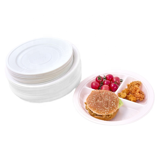 Biodegradable Disposable 6 7 9 Inch Cornstarch Corn Starch CPLA Plastic Round Plates Plastic Plates for Wedding