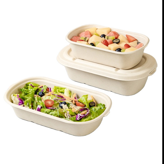 1000ml 33OZ Bagasse Salad Bowl Sugarcane Food Container with Lid